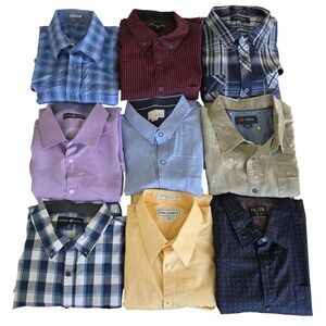 Men Button Down‎ Shirt Lot of 9  Bundle Multicolor Plaid Pattern Mixed Brand